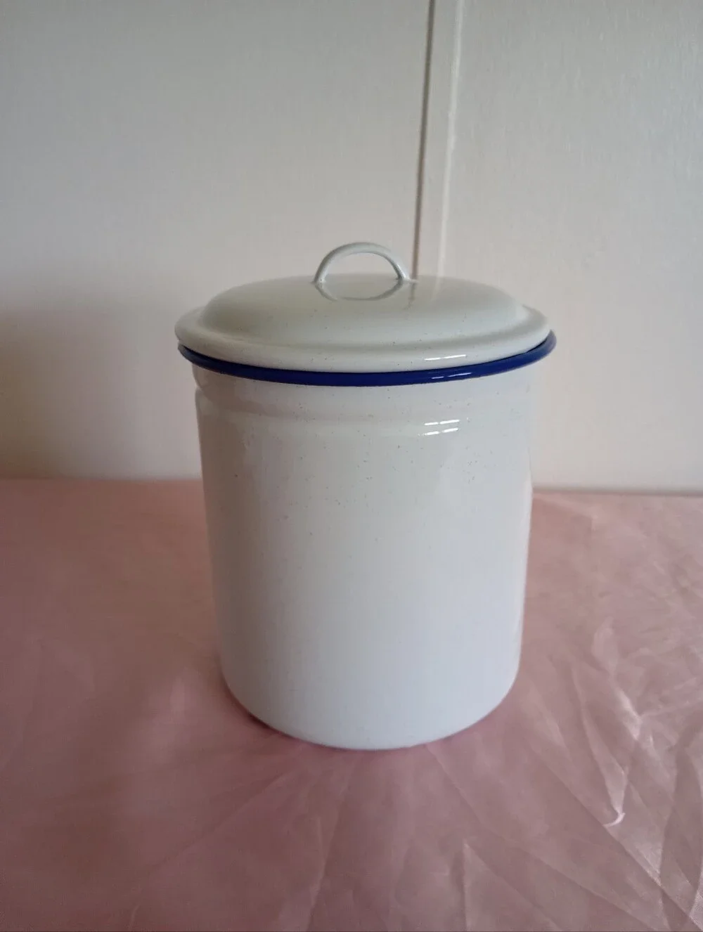 Vintage Pottery Barn Blue Speckled Enamelware Sugar Canister